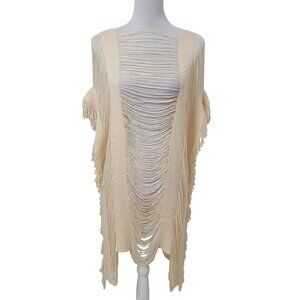 Nova Swim Size L/XL Cream Colored Swim Cover Up Dress, Frayed and Fringed